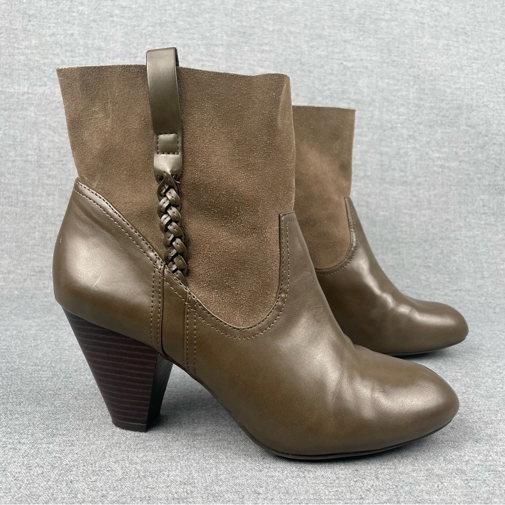 Jessica Simpson Boot Women 10 Olive Green Leather Ankle Bootie Suede Boho Hippie - Picture 2 of 14